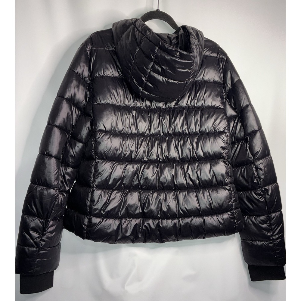 Zara Jacket Shiny Puffer Quilted Women's XL Hooded Snap Buttons Full Zip Pockets - Picture 7 of 7